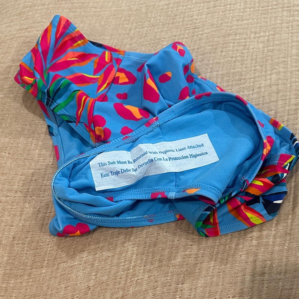 Bright Blue Tropical-Print High-Waist Bikini - Picture 4 of 6
